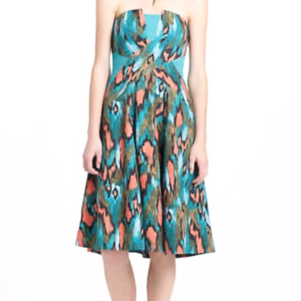 Girls from Savoy‎ Strapless Dress Womens 6 Teal Coral Ikat